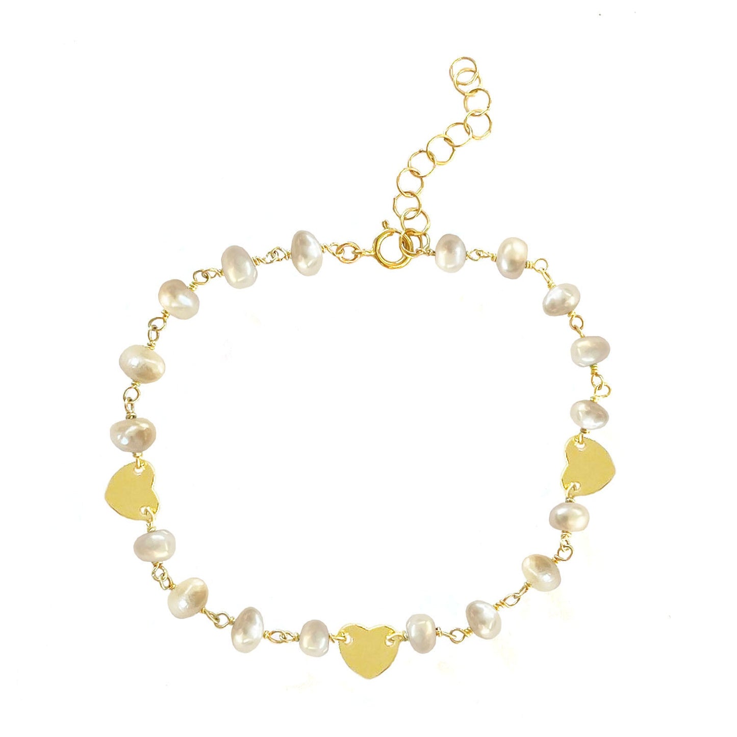 Pearl and Heart Charm Bracelet - One Color / One Size - Jewelry & Accessories - Bracelets & Bangles - Charm Bracelets