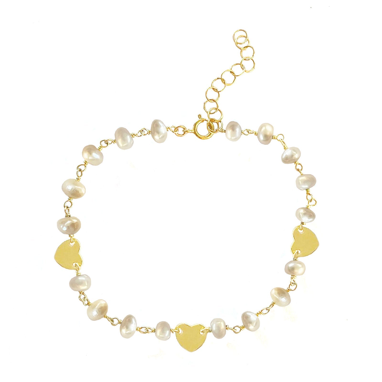 Pearl and Heart Charm Bracelet - One Color / One Size - Jewelry & Accessories - Bracelets & Bangles - Charm Bracelets