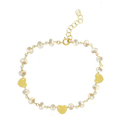 Pearl and Heart Charm Bracelet - One Color / One Size - Jewelry & Accessories - Bracelets & Bangles - Charm Bracelets