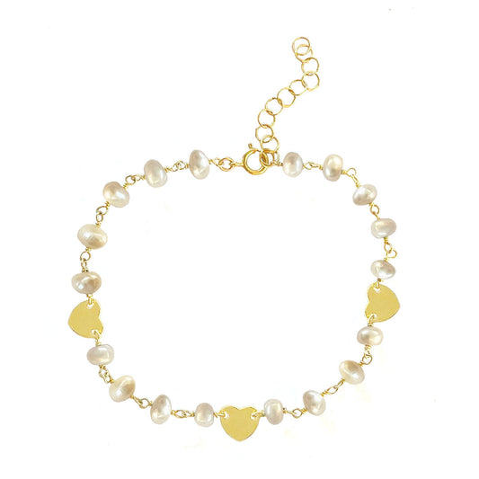 Pearl and Heart Charm Bracelet - One Color / One Size - Jewelry & Accessories - Bracelets & Bangles - Charm Bracelets