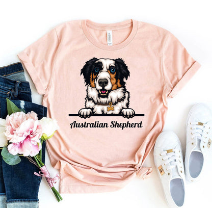 Peeking Australian Shepherd Dog T-Shirt - Women’s Fashion - Women’s Clothing - Tops & Tees - T-Shirts