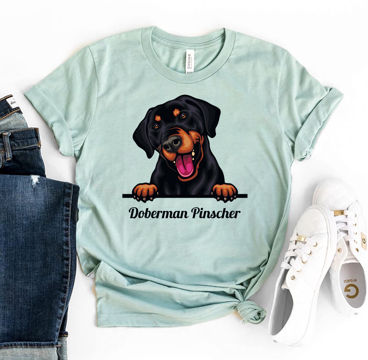 Peeking Doberman Pinscher Dog T-Shirt - Women’s Fashion - Women’s Clothing - Tops & Tees - T-Shirts