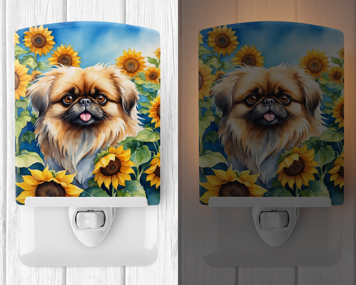 Pekingese in Sunflowers Ceramic Night Light - One Color / One Size - Home & Garden - Home Improvement - Lights &