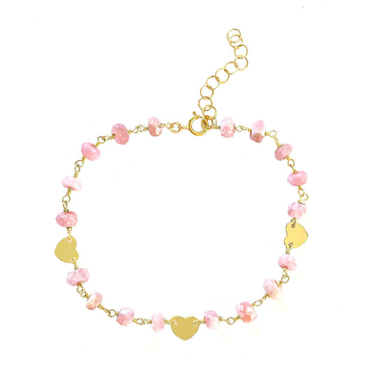 Pink Rhodocrosite and Heart Charm Bracelet - One Color / One Size - Jewelry & Accessories - Bracelets & Bangles - Charm