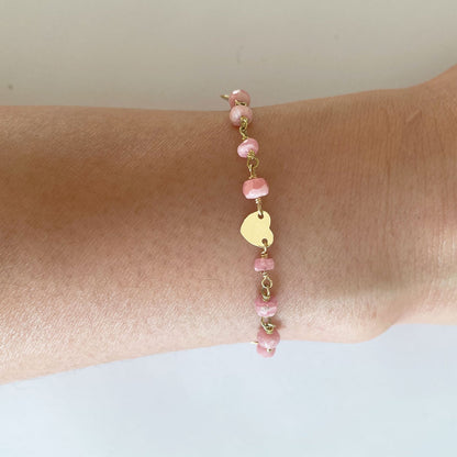 Pink Rhodocrosite and Heart Charm Bracelet - One Color / One Size - Jewelry & Accessories - Bracelets & Bangles - Charm