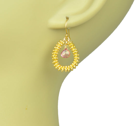 Pink Sapphire Drop Hoop Earrings - One Color / One Size - Jewelry & Accessories - Earrings