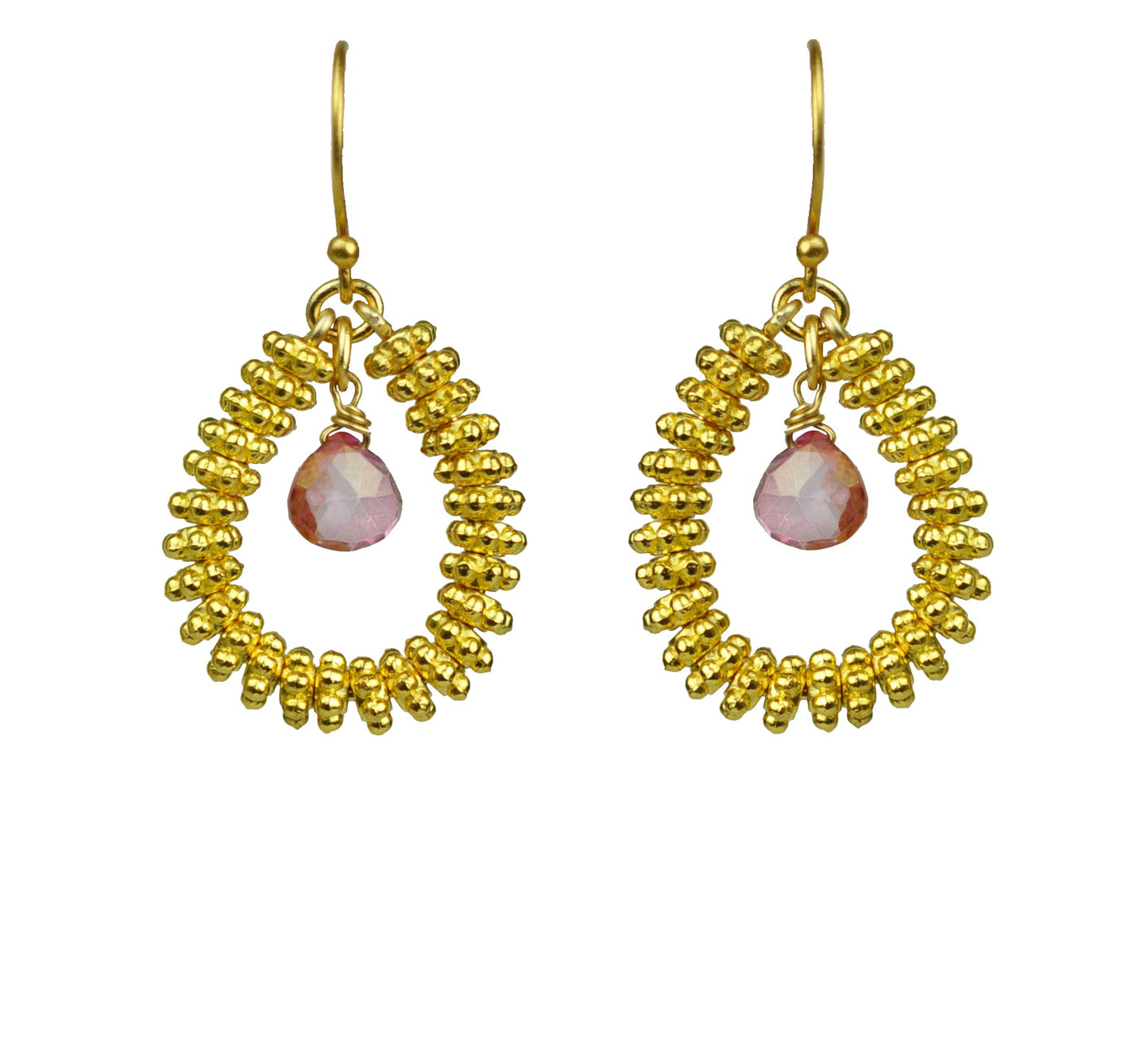 Pink Sapphire Drop Hoop Earrings - One Color / One Size - Jewelry & Accessories - Earrings