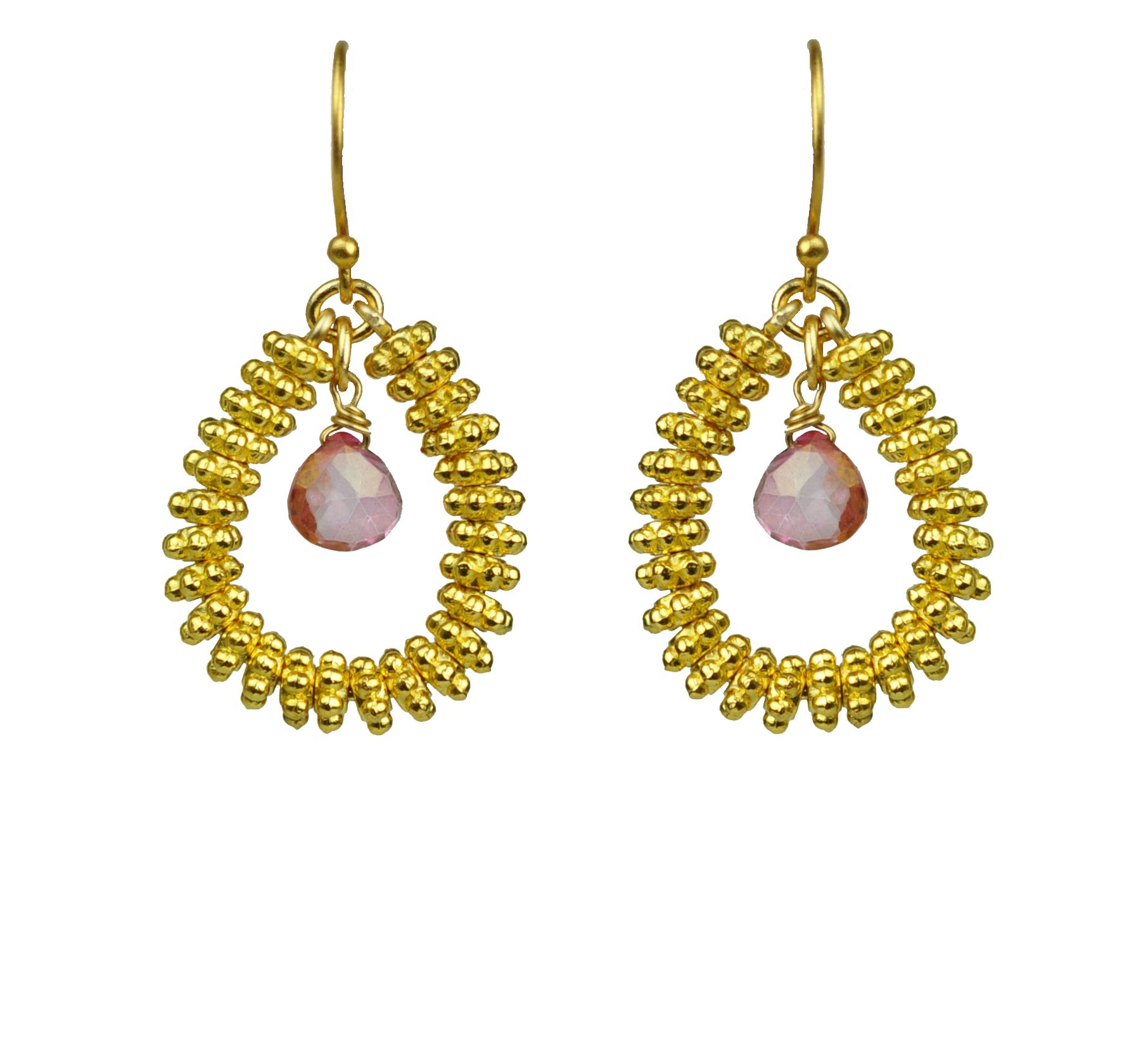 Pink Sapphire Drop Hoop Earrings - One Color / One Size - Jewelry & Accessories - Earrings