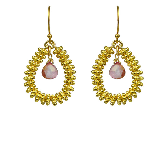 Pink Sapphire Drop Hoop Earrings - One Color / One Size - Jewelry & Accessories - Earrings