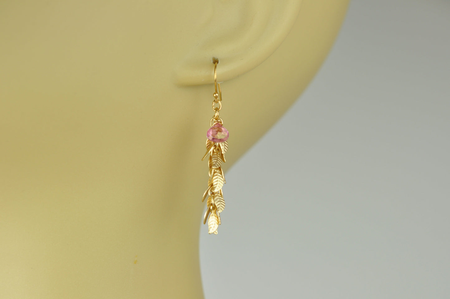 Pink Sapphire With Leaf Cascade Earrings - One Color / One Size - Jewelry & Accessories - Earrings