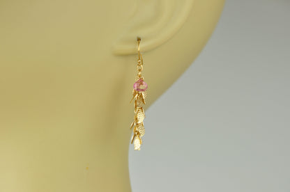 Pink Sapphire With Leaf Cascade Earrings - One Color / One Size - Jewelry & Accessories - Earrings