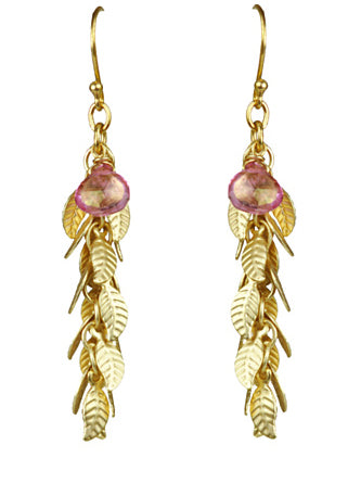 Pink Sapphire With Leaf Cascade Earrings - One Color / One Size - Jewelry & Accessories - Earrings