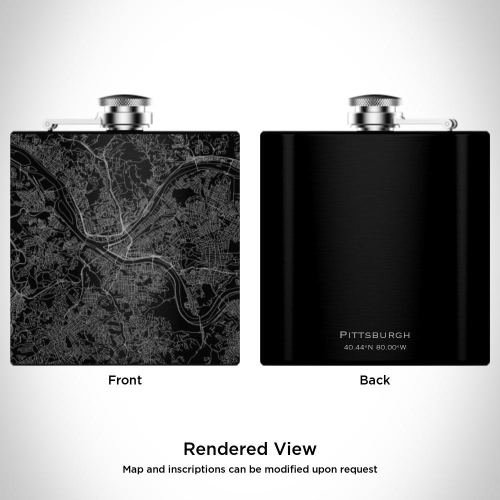 Pittsburgh - Pennsylvania Map Hip Flask in Matte Black - Drinkware