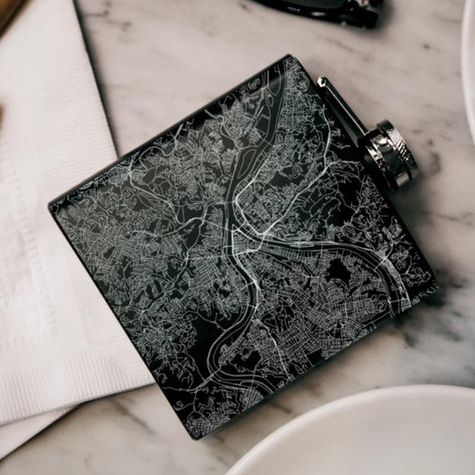 Pittsburgh - Pennsylvania Map Hip Flask in Matte Black - Drinkware