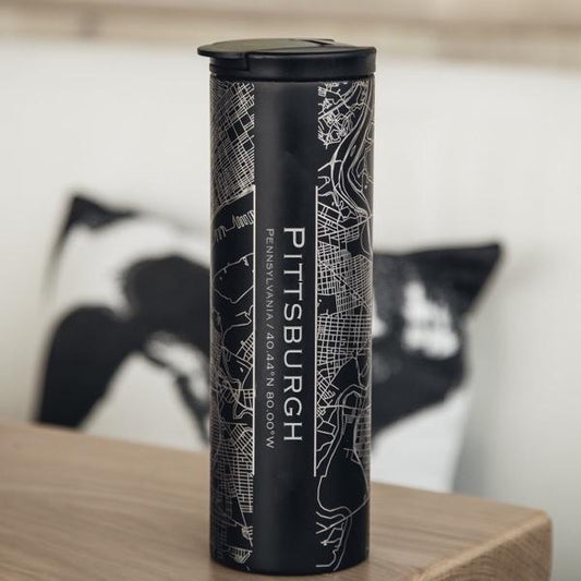 Pittsburgh - Pennsylvania Map Tumbler in Matte Black - Drinkware