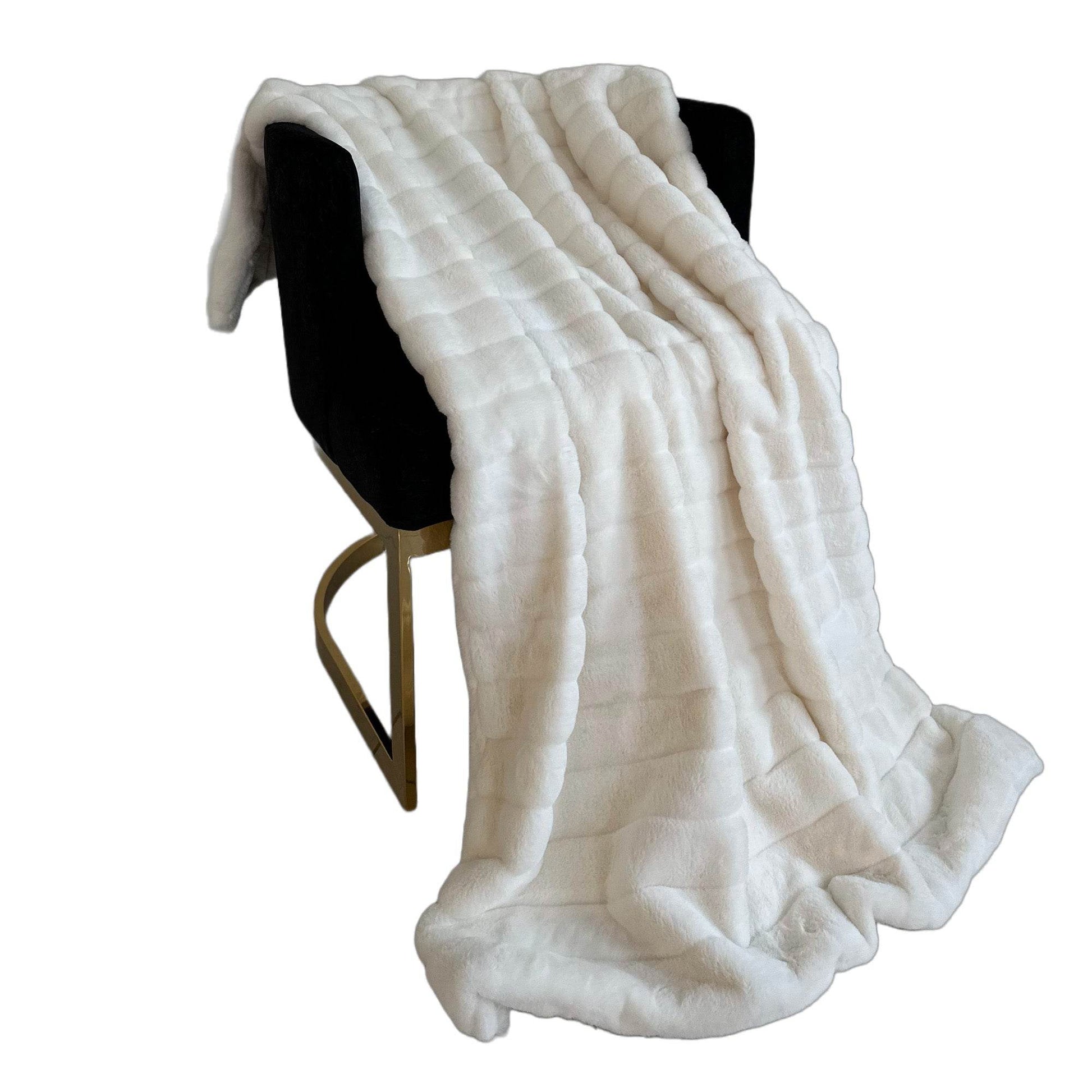 Plutus Off White Soft Snow Faux Fur Luxury Throw Blanket - Home & Garden - Home Textile - Bedding