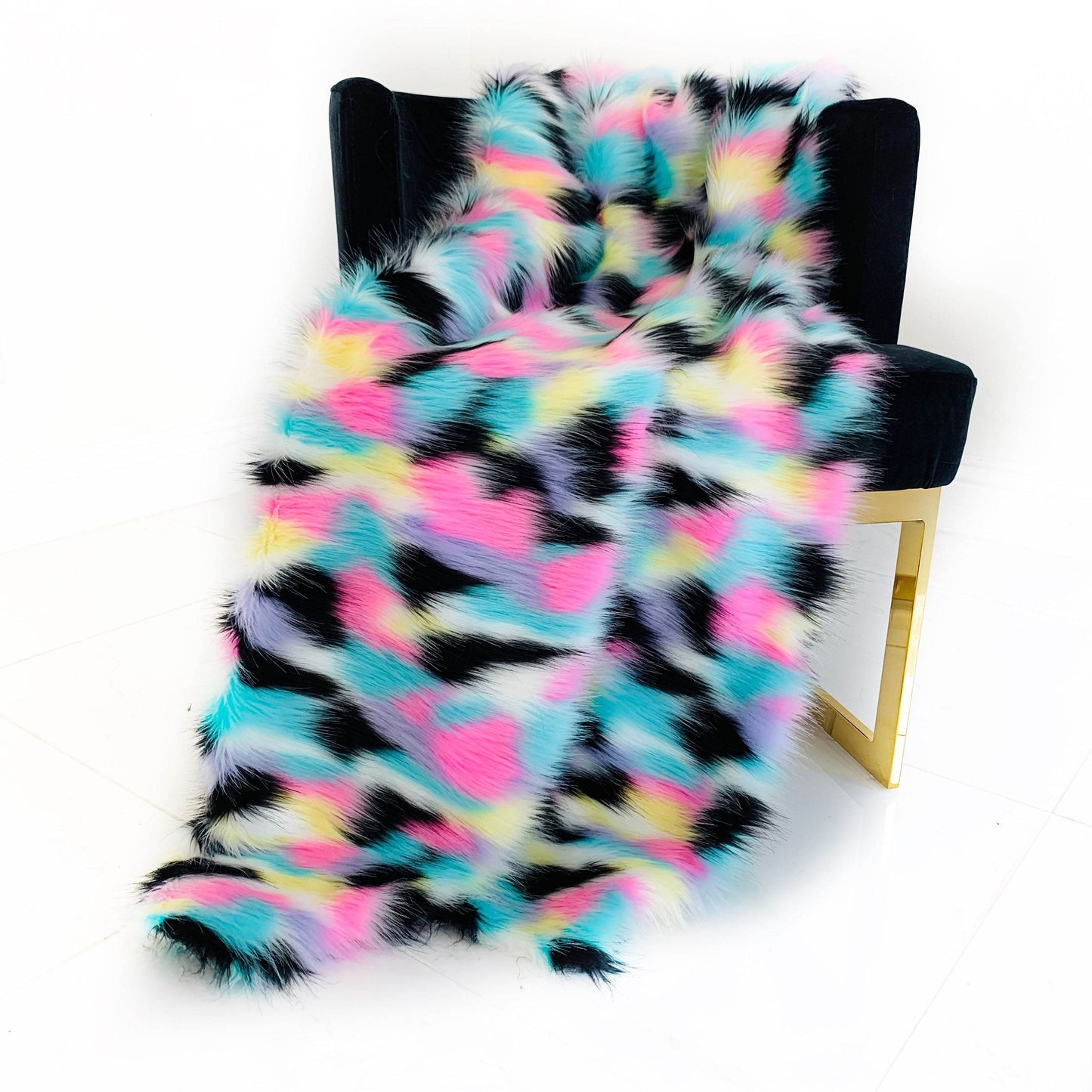 Plutus Pink Blue Black Yellow Exotic Faux Fur Luxury Throw Blanket - Home & Garden - Home Textile - Bedding