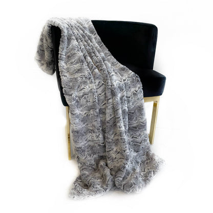 Plutus Silver Wild Rabbit Faux Fur Luxury Throw Blanket - Home & Garden - Home Textile - Bedding