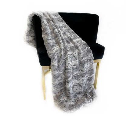 Plutus Silver Wild Rabbit Faux Fur Luxury Throw Blanket - Home & Garden - Home Textile - Bedding