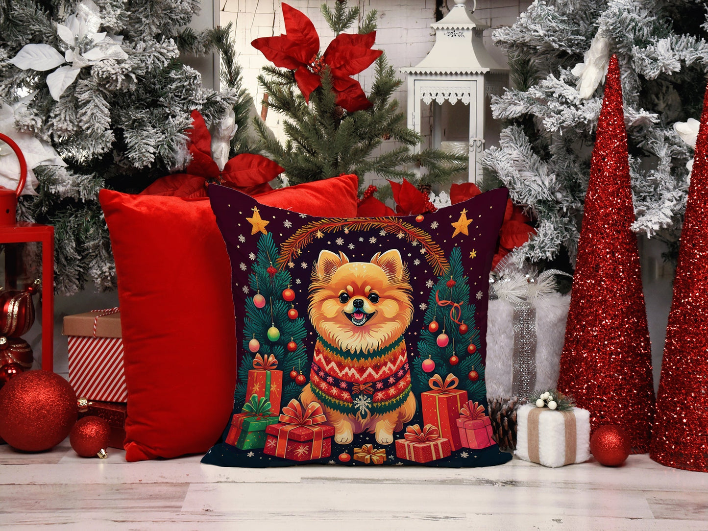 Pomeranian Christmas Throw Pillow - One Color / One Size - Home & Garden - Home Textile - Pillows