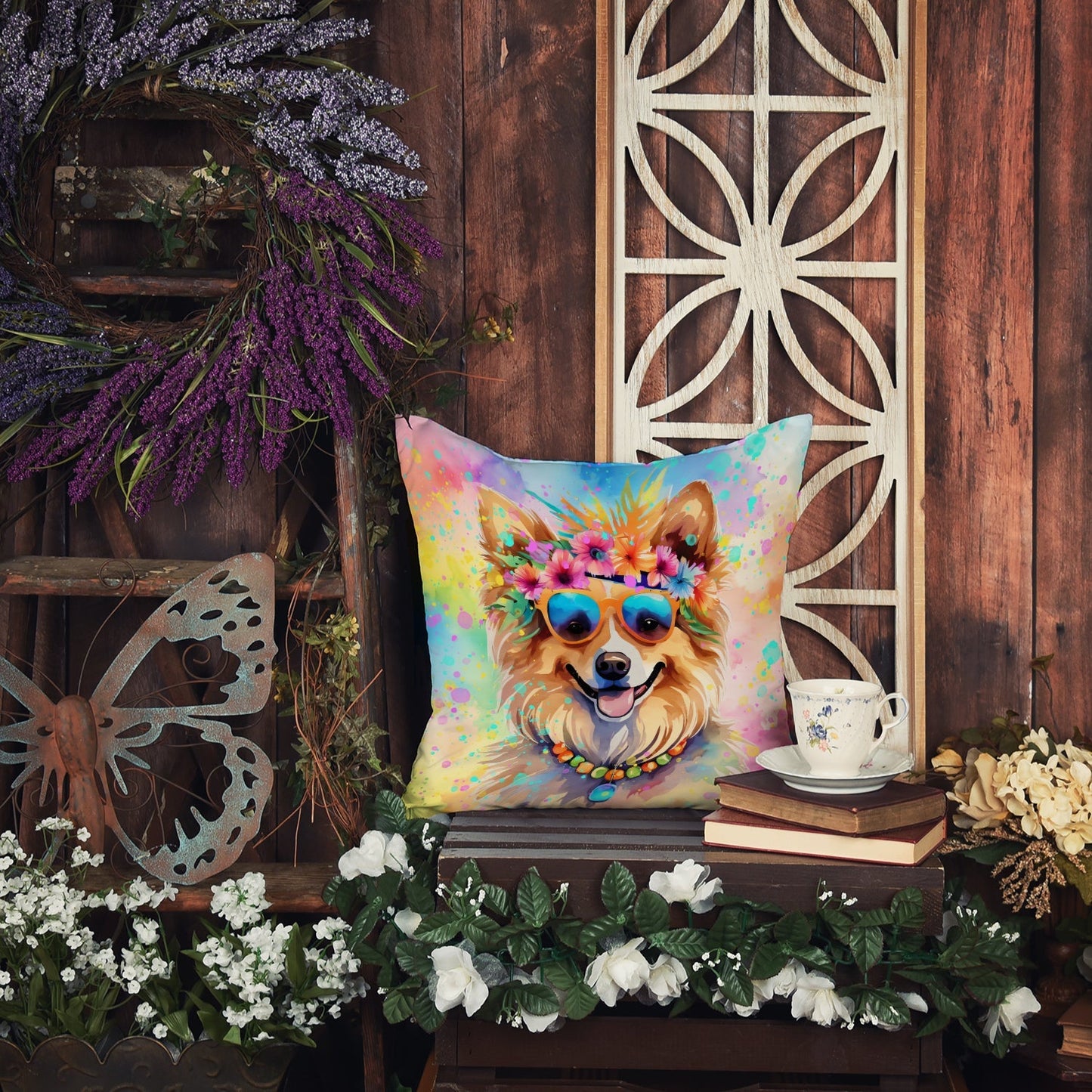 Pomeranian Hippie Dawg Throw Pillow - One Color / One Size - Home & Garden - Home Textile - Pillows