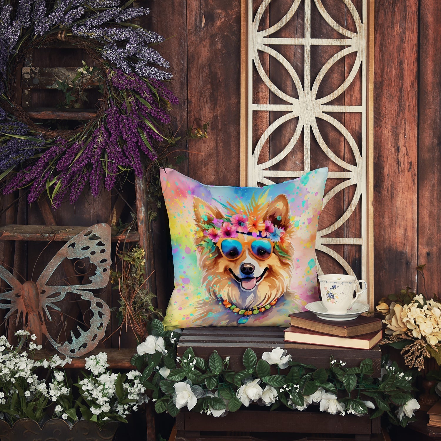 Pomeranian Hippie Dawg Throw Pillow - One Color / One Size - Home & Garden - Home Textile - Pillows