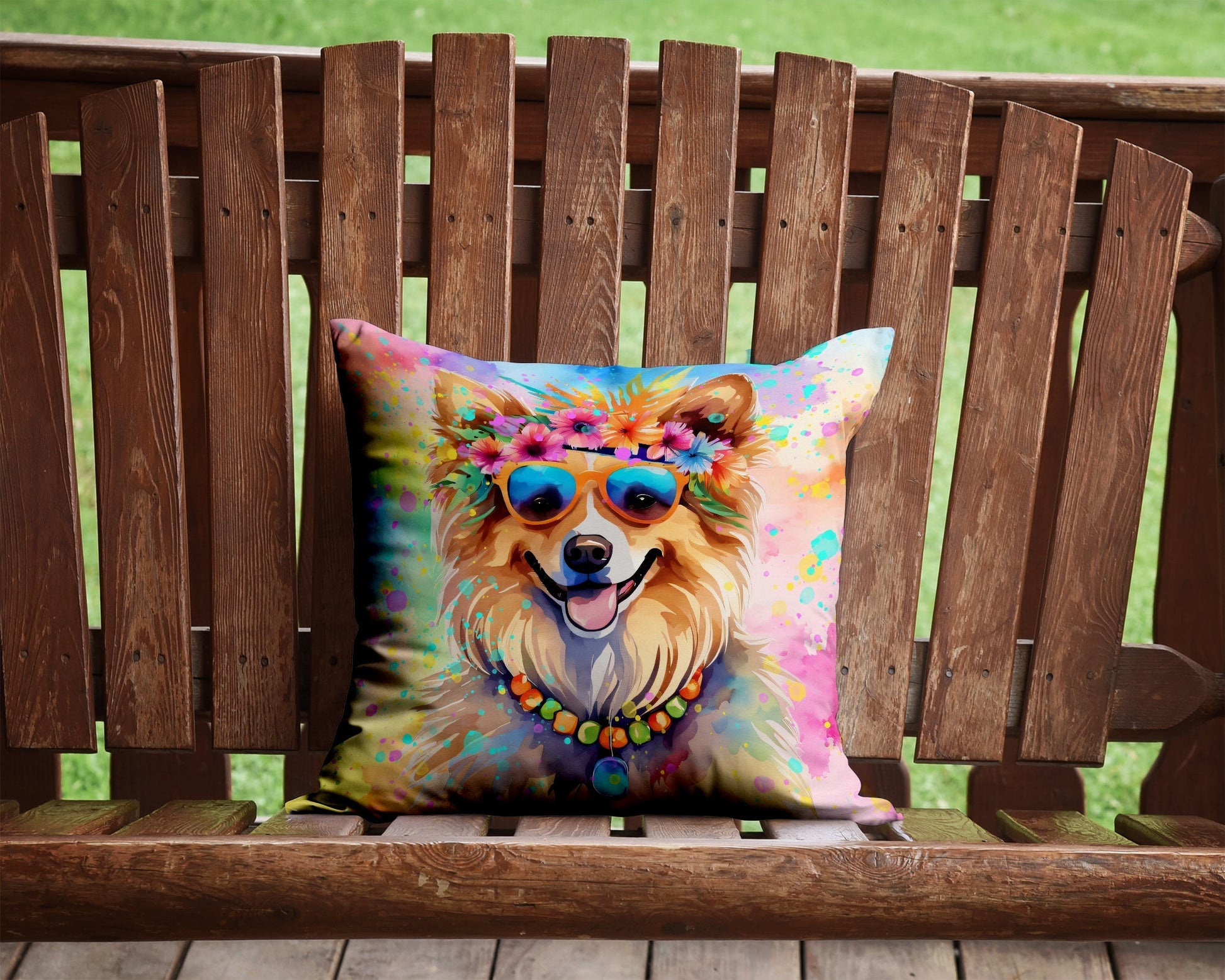 Pomeranian Hippie Dawg Throw Pillow - One Color / One Size - Home & Garden - Home Textile - Pillows