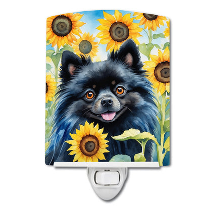 Pomeranian in Sunflowers Ceramic Night Light - One Color / One Size - Home & Garden - Home Improvement - Lights &