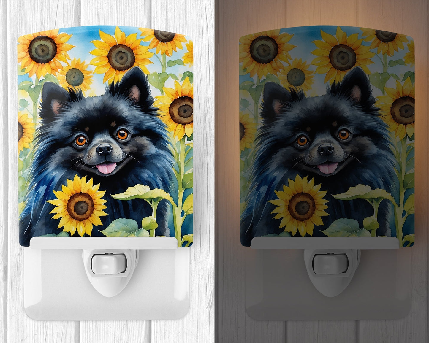 Pomeranian in Sunflowers Ceramic Night Light - One Color / One Size - Home & Garden - Home Improvement - Lights &