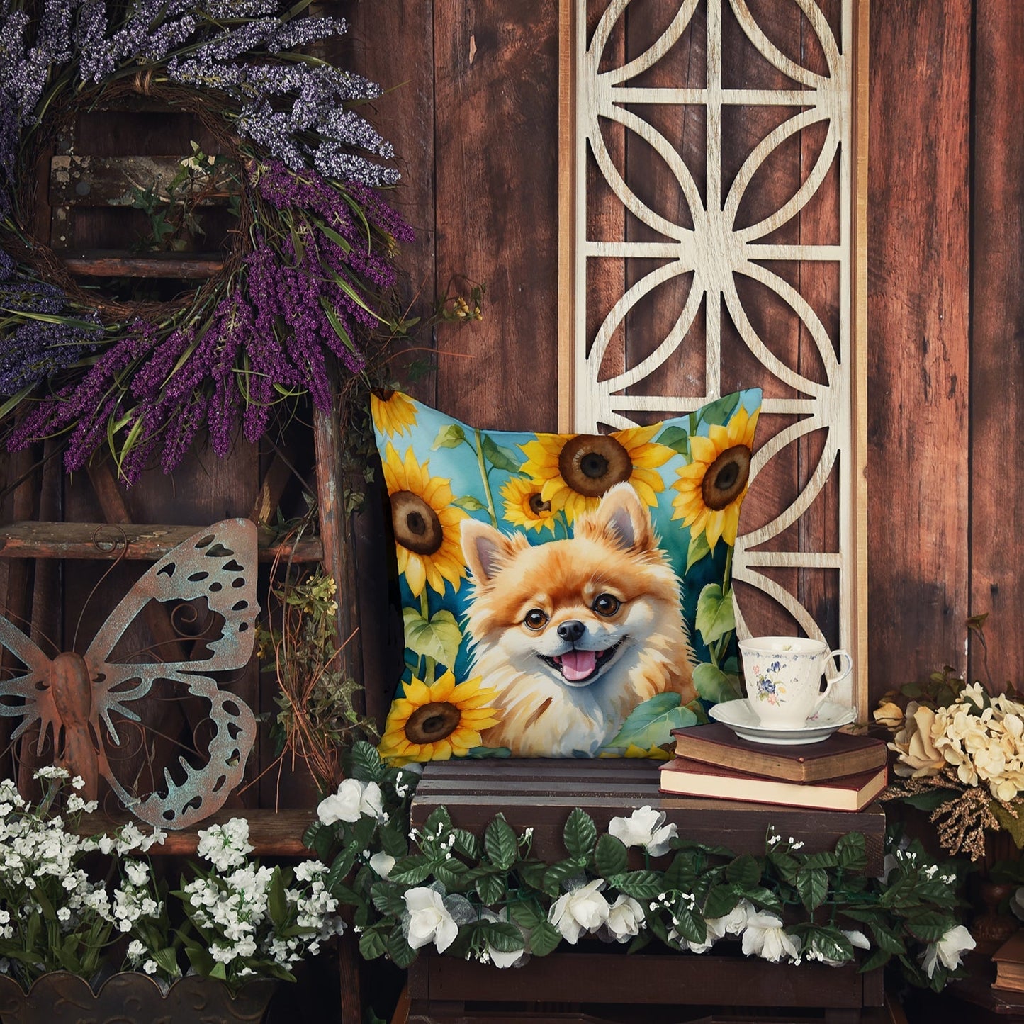 Pomeranian in Sunflowers Throw Pillow - One Color / One Size - Home & Garden - Home Textile - Pillows