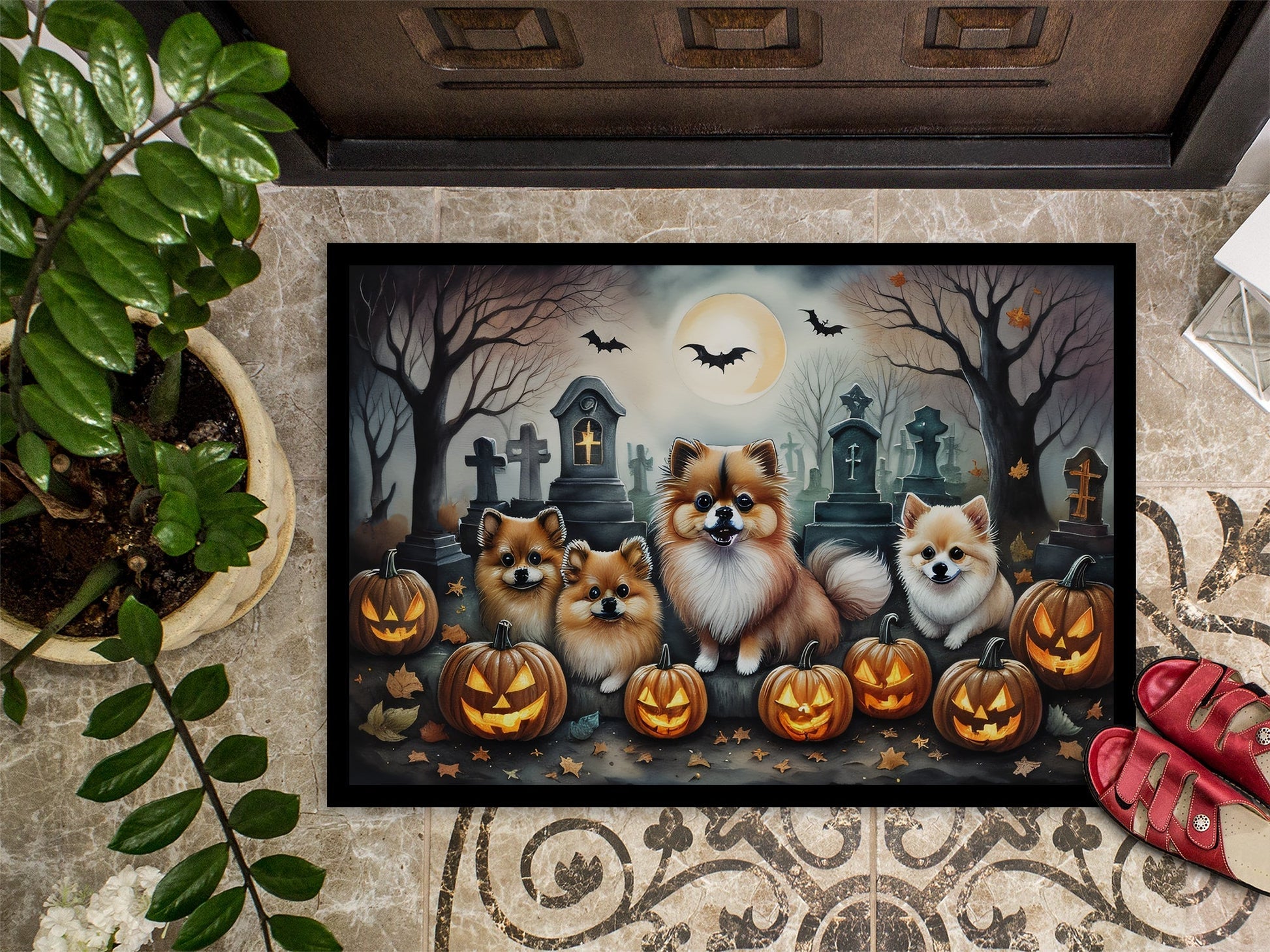 Pomeranian Spooky Halloween Doormat - One Color / One Size - Home & Garden - Home Textile - Carpets & Rugs