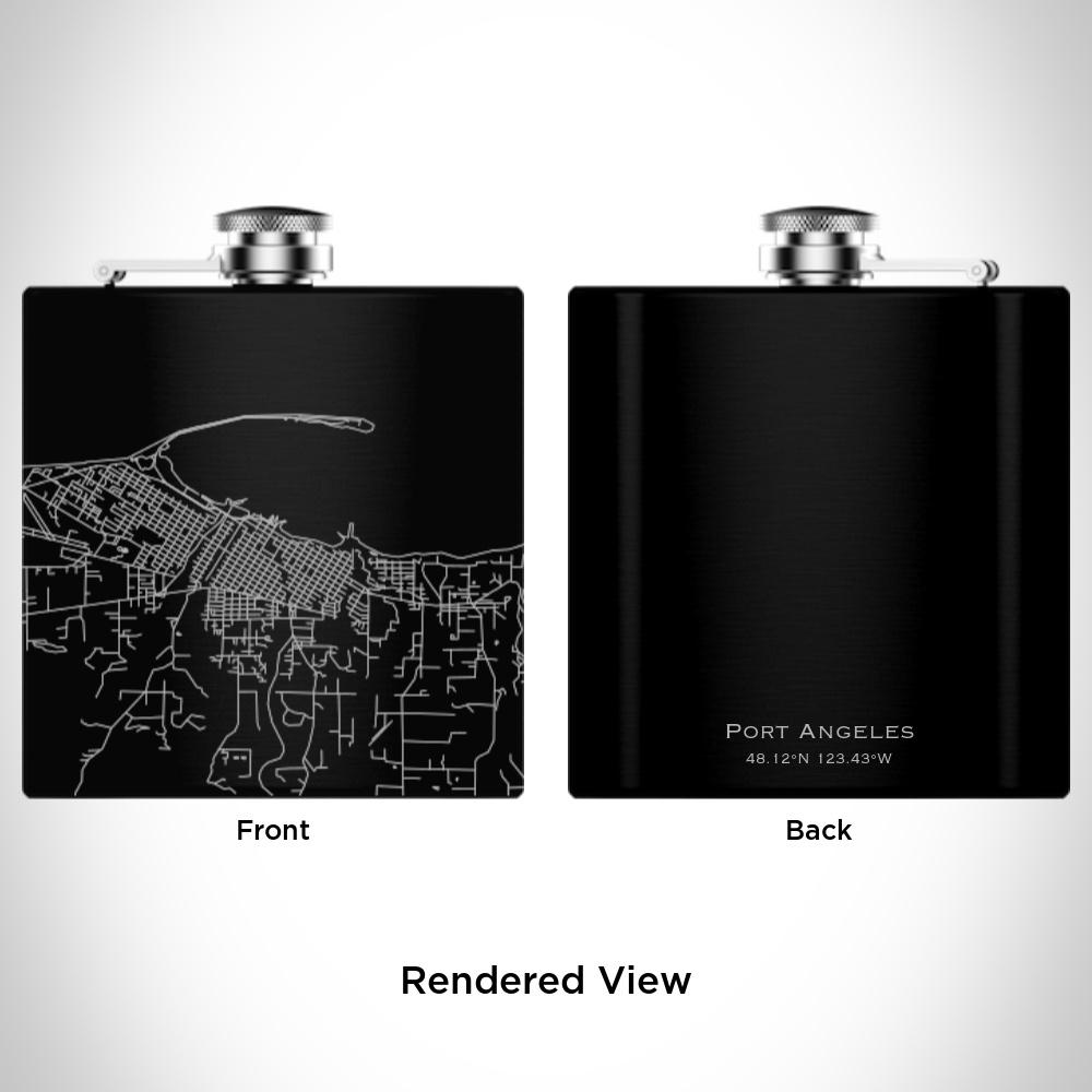 Port Angeles - Washington Map Hip Flask in Matte Black - Drinkware