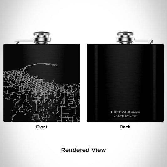 Port Angeles - Washington Map Hip Flask in Matte Black - Drinkware