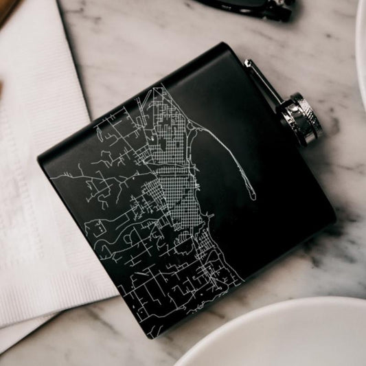 Port Angeles - Washington Map Hip Flask in Matte Black - Drinkware
