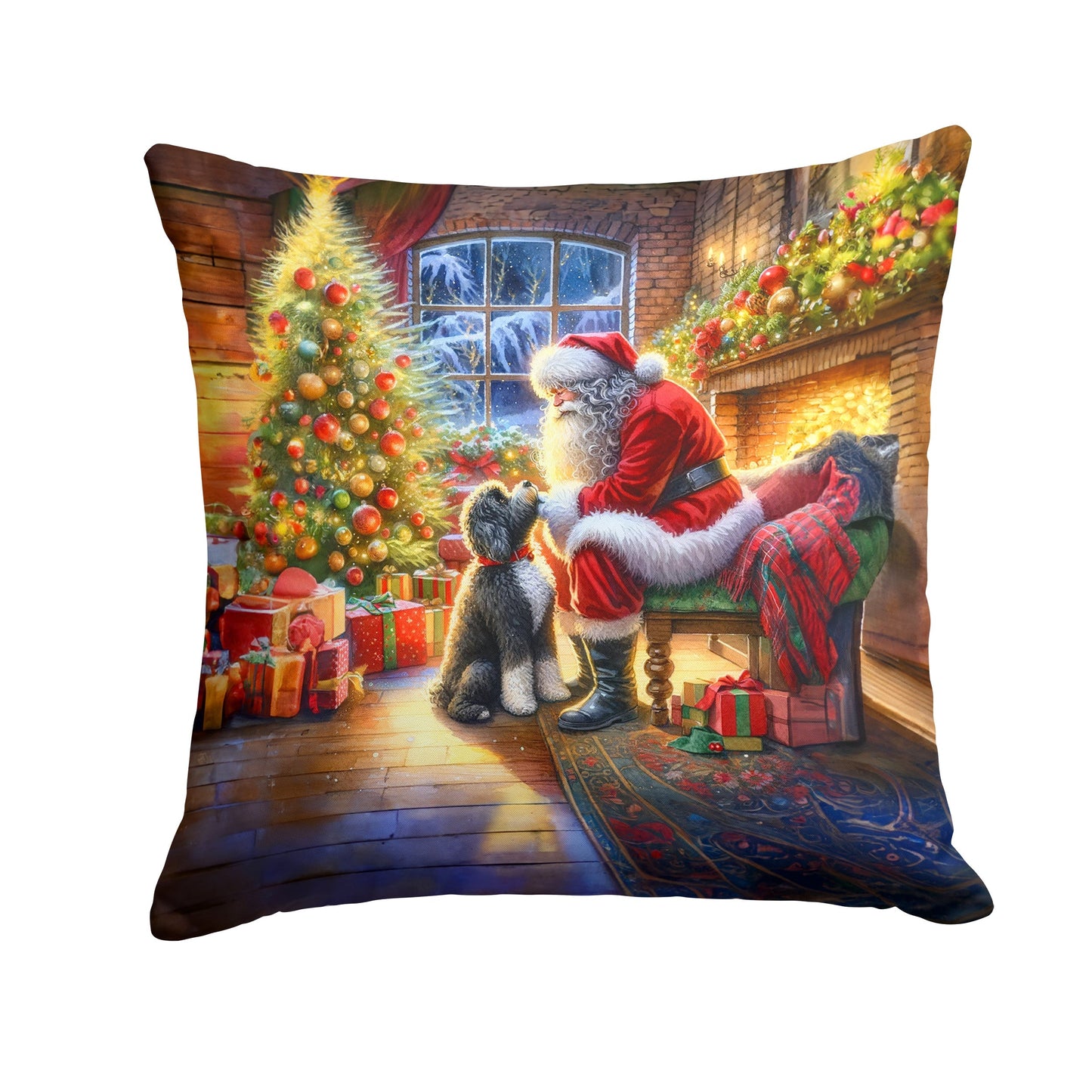 Portuguese Water Dog and Santa Claus Throw Pillow - One Color / One Size - Home & Garden - Home Textile - Pillows