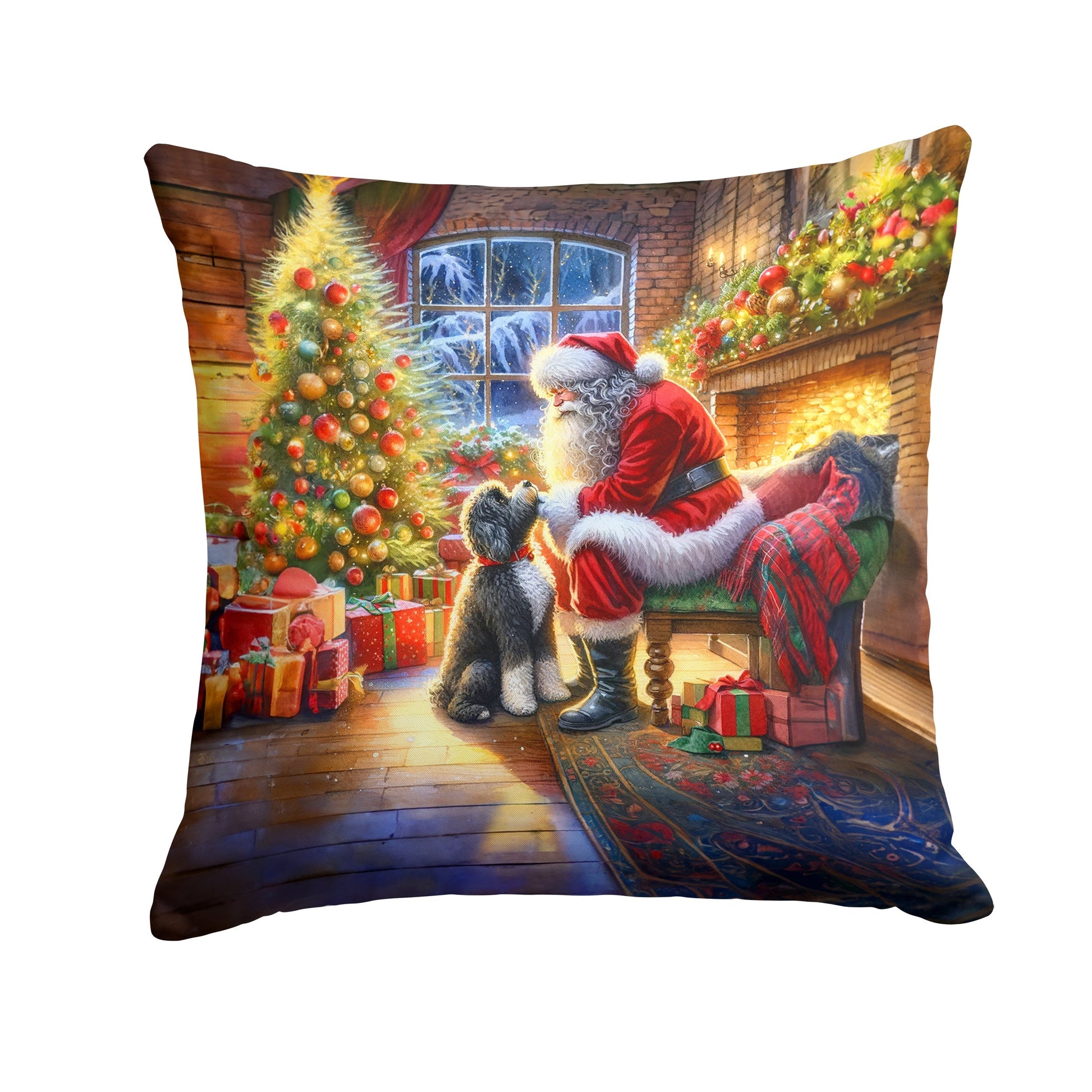 Portuguese Water Dog and Santa Claus Throw Pillow - One Color / One Size - Home & Garden - Home Textile - Pillows