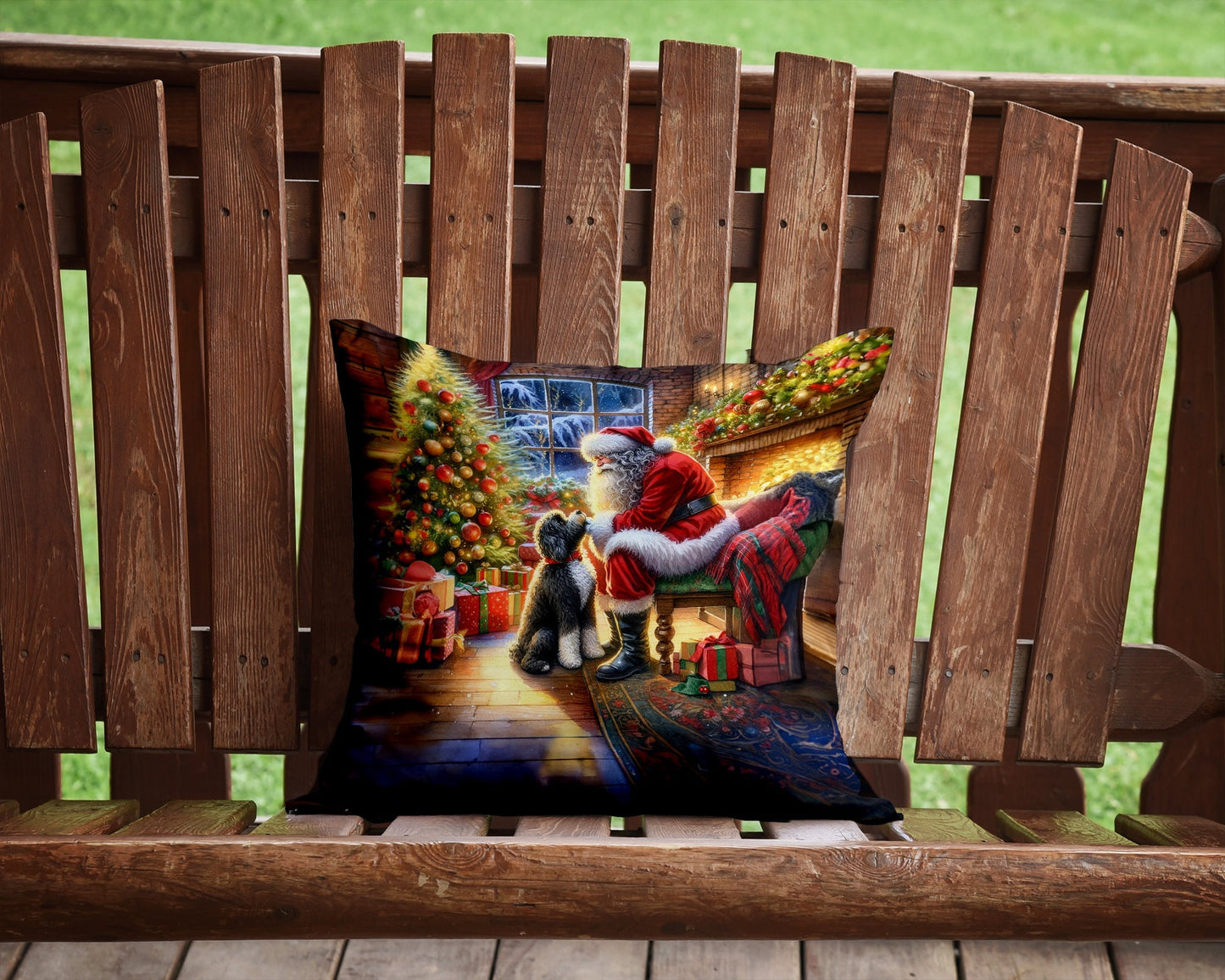 Portuguese Water Dog and Santa Claus Throw Pillow - One Color / One Size - Home & Garden - Home Textile - Pillows