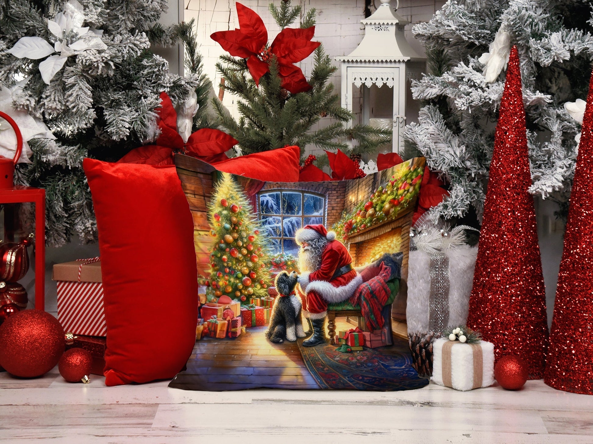 Portuguese Water Dog and Santa Claus Throw Pillow - One Color / One Size - Home & Garden - Home Textile - Pillows