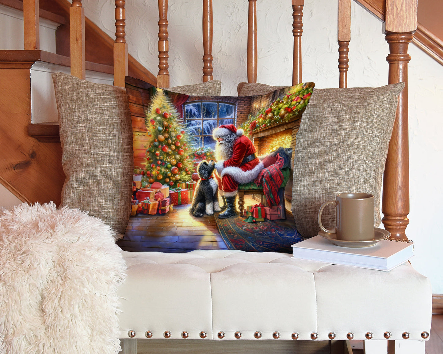 Portuguese Water Dog and Santa Claus Throw Pillow - One Color / One Size - Home & Garden - Home Textile - Pillows