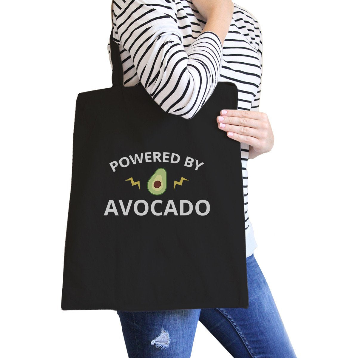 Powered by Avocado Black Reusable Canvas Tote Cute Graphic Tote Bag - One Color / One Size - Bags & Luggage - Women’s