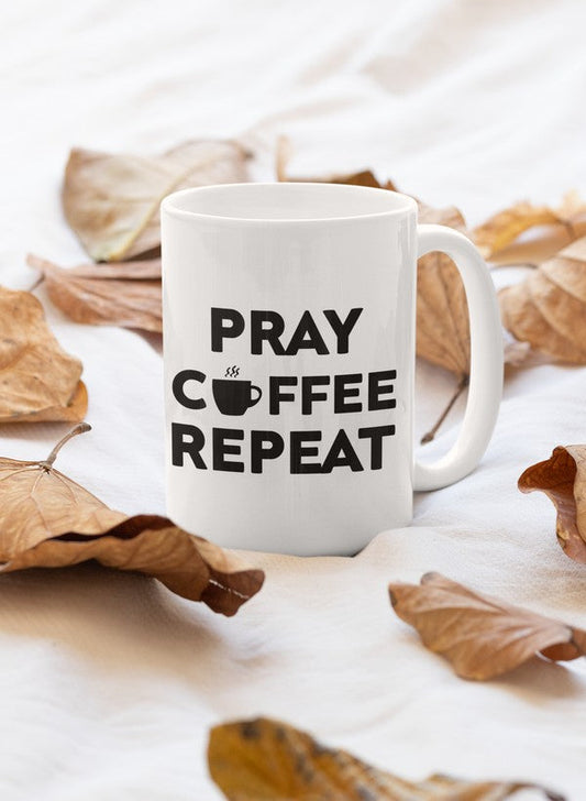 Pray Coffee Repeat Mug - One Color / One Size - Home & Garden - Kitchen Dining & Bar - Coffeeware