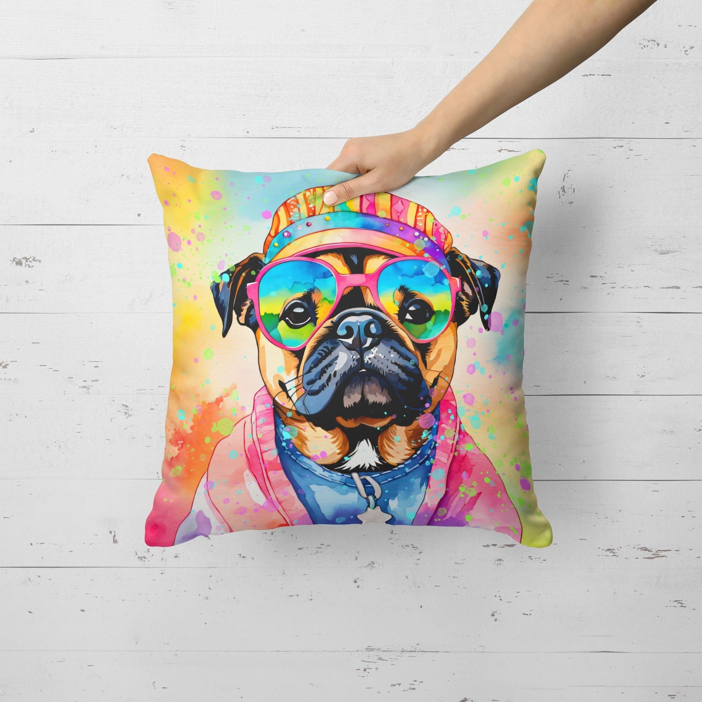 Pug Hippie Dawg Throw Pillow - One Color / One Size - Home & Garden - Home Textile - Pillows