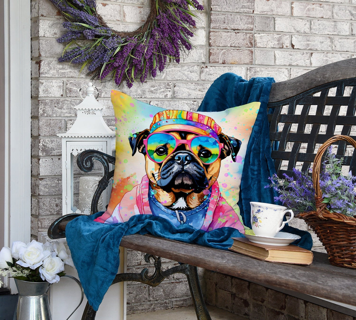 Pug Hippie Dawg Throw Pillow - One Color / One Size - Home & Garden - Home Textile - Pillows