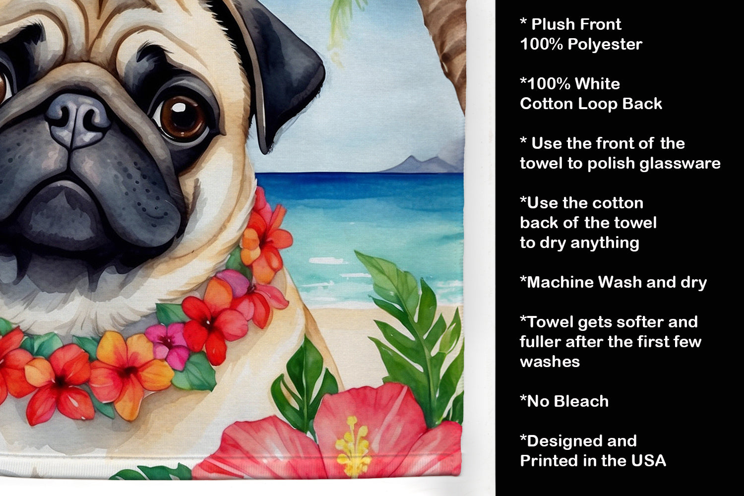 Pug Luau Kitchen Towel - One Color / One Size - Home & Garden - Home Textile - Towels