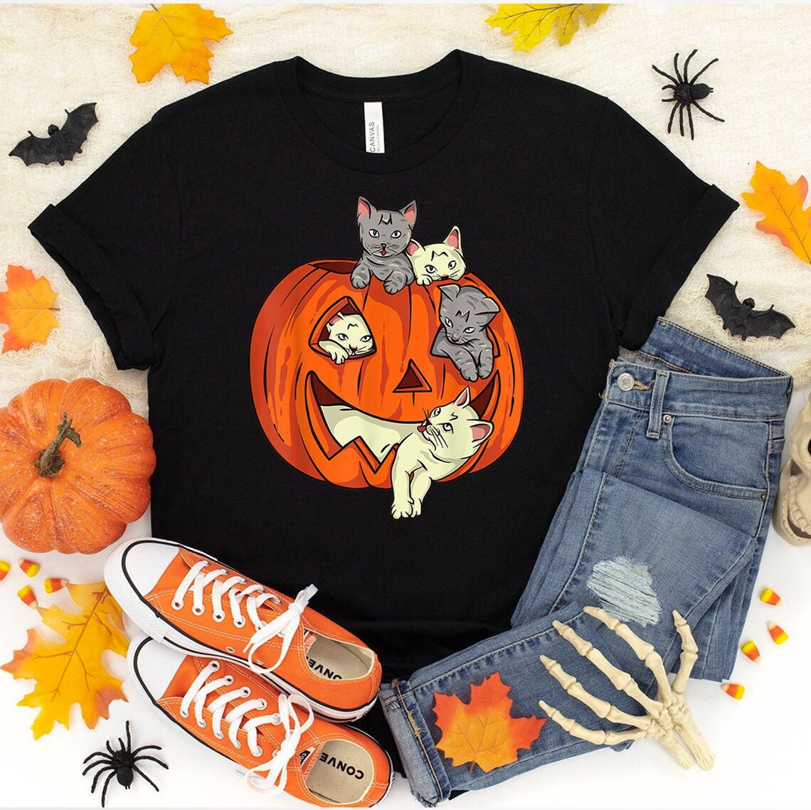 Pumpkin Cat Halloween T-Shirt - Women’s Fashion - Women’s Clothing - Tops & Tees - T-Shirts