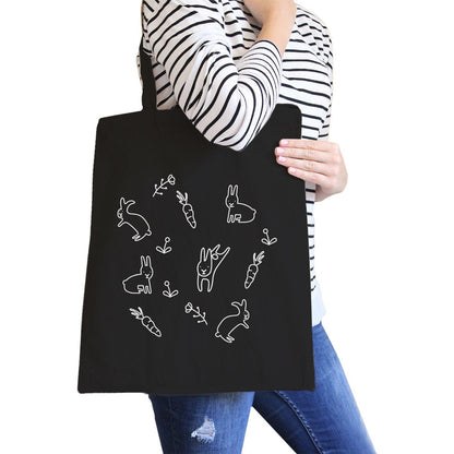 Rabbit Pattern Black Canvas Bag Cute Easter Bunnies Tote Bags - One Color / One Size - Bags & Luggage - Women’s Bags