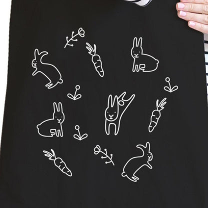 Rabbit Pattern Black Canvas Bag Cute Easter Bunnies Tote Bags - One Color / One Size - Bags & Luggage - Women’s Bags