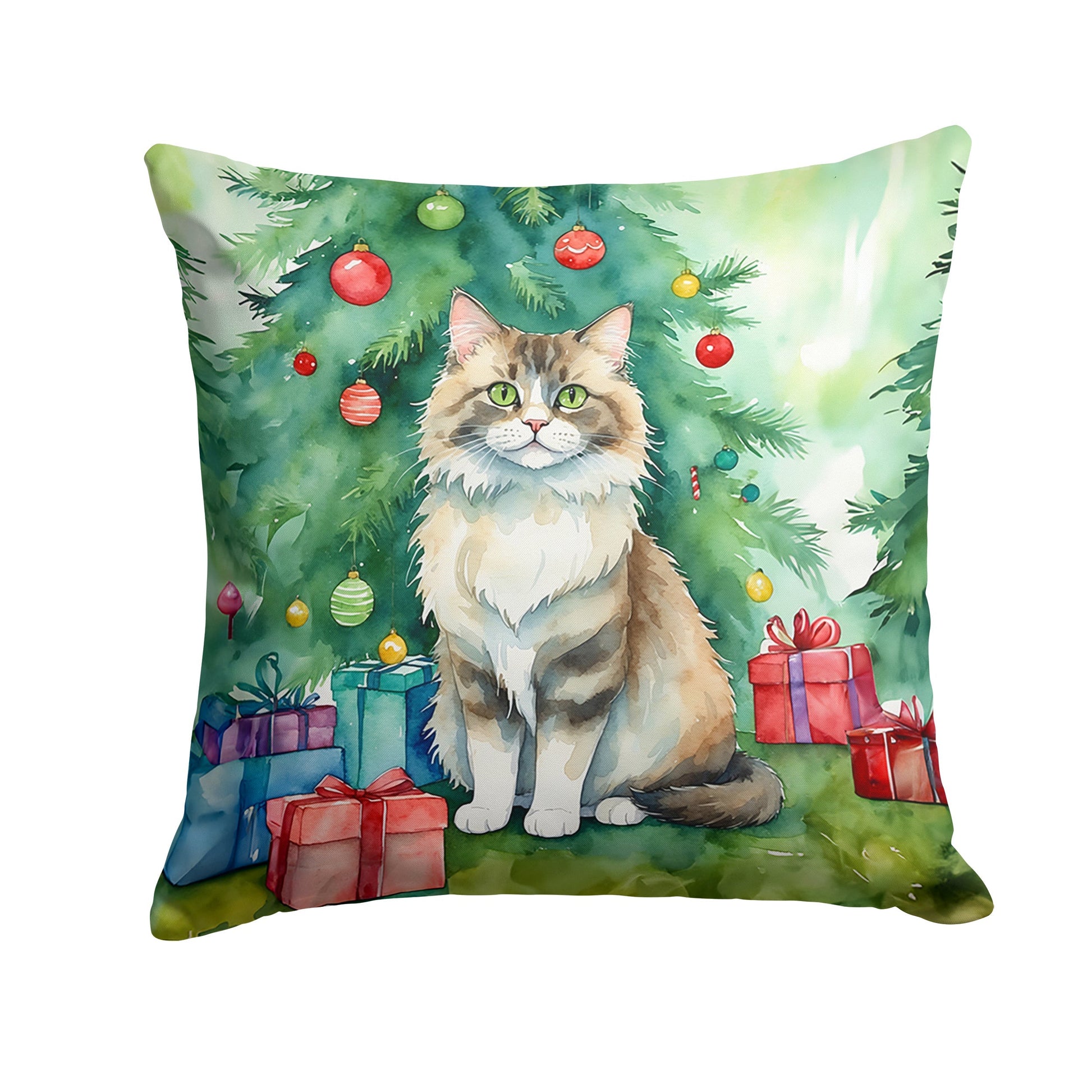 Ragamuffin Cat by the Christmas Tree Throw Pillow - One Color / One Size - Home & Garden - Home Textile - Pillows