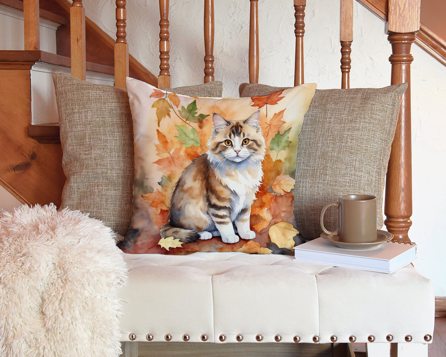 Ragamuffin Cat in Fall Leaves Throw Pillow - One Color / One Size - Home & Garden - Home Textile - Pillows