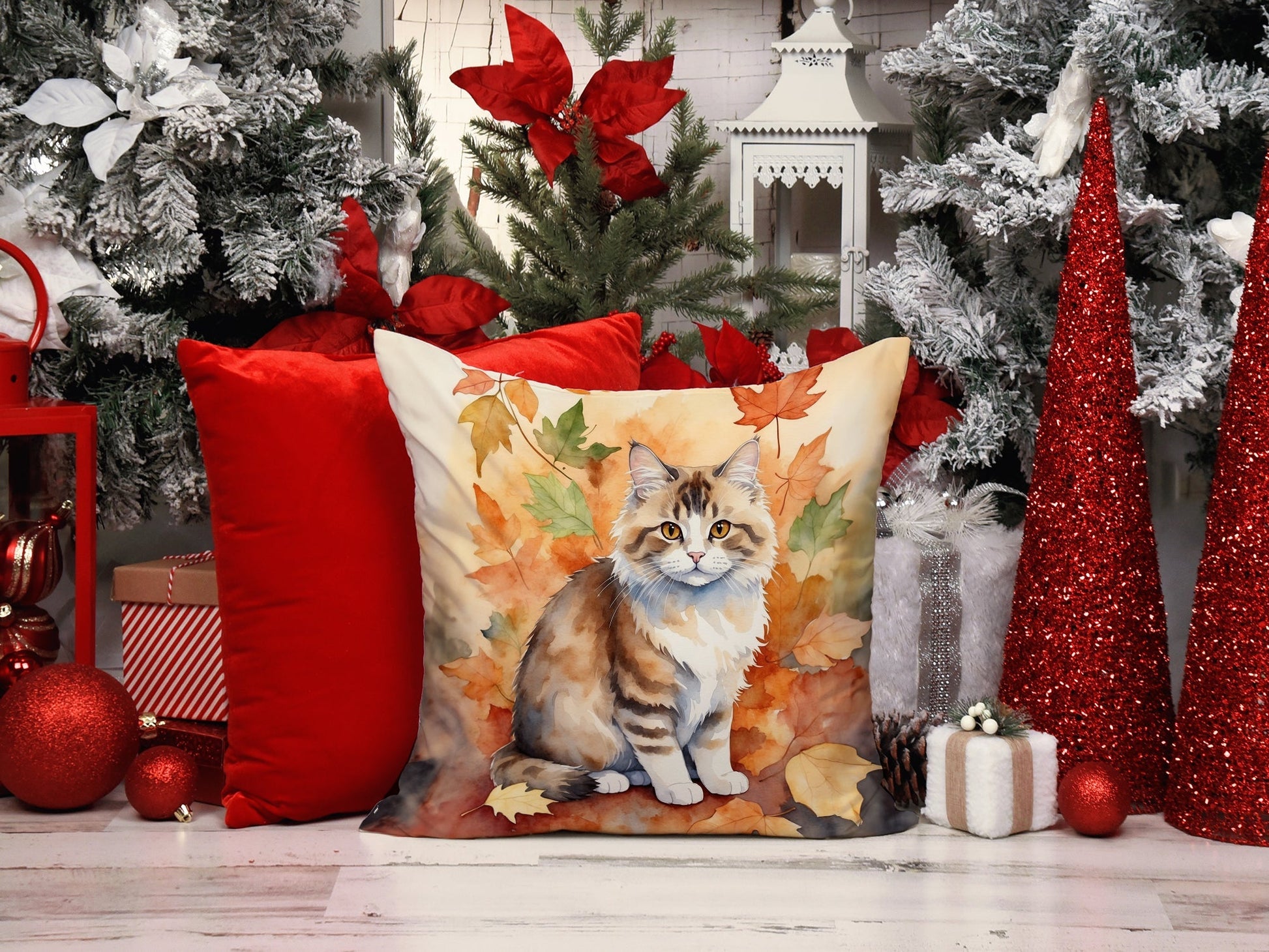 Ragamuffin Cat in Fall Leaves Throw Pillow - One Color / One Size - Home & Garden - Home Textile - Pillows